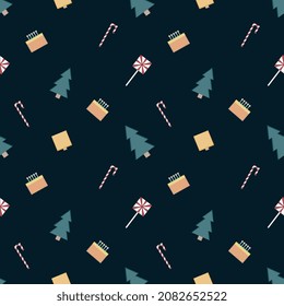 Christmas repeat pattern created with sharp corner Christmas objects, seamless pattern. 