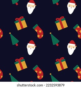 christmas repeat pattern santa claus present gift box sock xmas