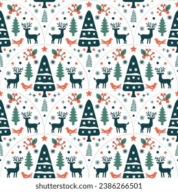 Christmas repeating pattern. Holiday flat seamless tile pattern. Editable vector file. Trendy design. Can use as background, print, fashion fabric, wallpaper, wrapping paper, etc.