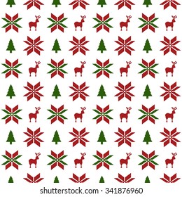 christmas repeating pattern with jacquard style snowflake, reindeer and tree