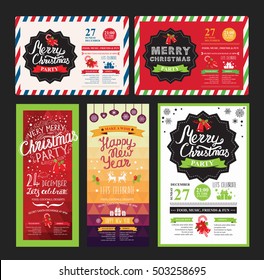 Christmas restaurant brochure, menu template. Vector holiday background and design banner. Happy New Year party flyer with hand-drawn xmas graphic.