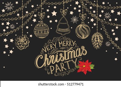 Christmas restaurant brochure, menu template. Vector holiday background and design banner. Happy New Year party flyer with hand-drawn xmas graphic.