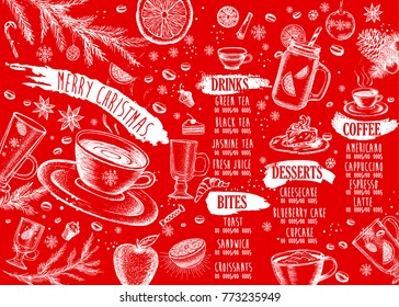 Christmas restaurant cafe menu, template design. Food flyer.