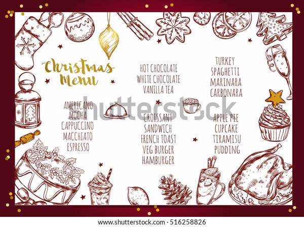 Christmas Restaurant Menu Background Rectangular Frame Stock Vector Royalty Free 516258826