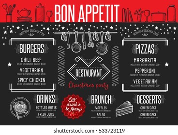 Christmas restaurant menu with holiday background elements.