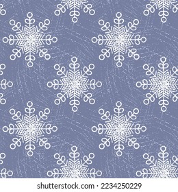 Christmas retro background pattern. White snowflakes on a dull blue rough background