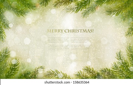 Christmas retro background with christmas tree branches. Vector. 