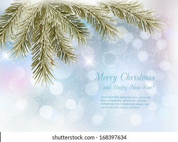 Christmas retro background with christmas tree branches. Vector.