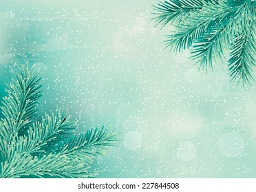 Fondo de Navidad retro con ramas de árboles de navidad. Vector. 