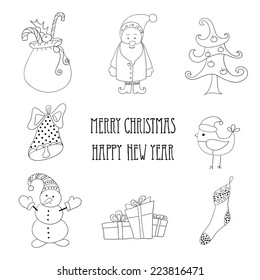 Christmas retro elements and illustrations, lettering.