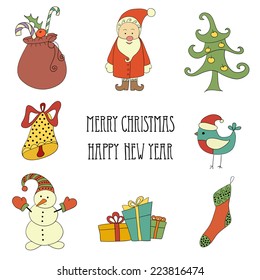 Christmas retro elements and illustrations, lettering.