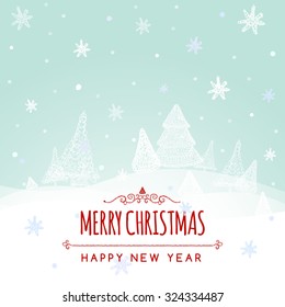 Christmas retro greeting card and background with hand-drawn Christmas tree and congratulation