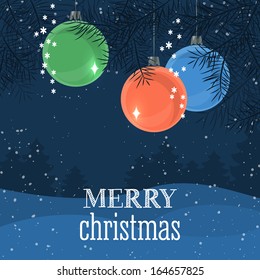 Christmas retro greeting card design with bauble decorations. Vector illustration