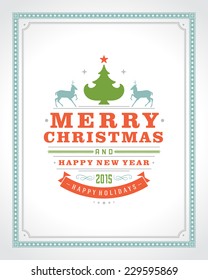 Christmas retro greeting card and ornament decoration. Merry Christmas holidays wish invitation design and vintage background. Happy new year message. Vector illustration. 