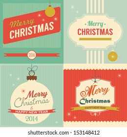 Christmas retro greeting card set. Vector illustration