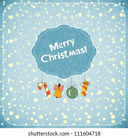 Christmas retro greeting Card with toys and text Merry Christmas! in vintage style - vector illustration