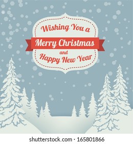 Christmas retro greeting card vector template.