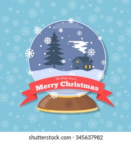 Christmas retro greeting card with winter landscape