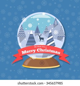 Christmas retro greeting card with winter landscape