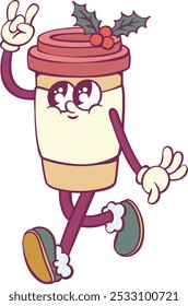 Christmas retro groovy mascot characters