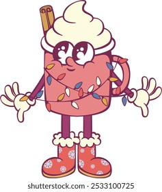 Christmas retro groovy mascot characters