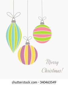 Christmas retro hanging bauble striped ornaments. Vector illustration