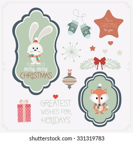 Christmas retro icons, elements and illustrations. Vector
