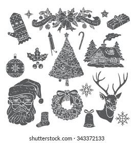 Christmas retro icons, elements and illustrations. Happy new Year.Vector. Isolated
