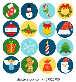 Christmas retro icons elements and illustrations decoration gift snowflake tree snowman. Christmas icons celebration present set. Christmas icons design season candy ball bell new year. 