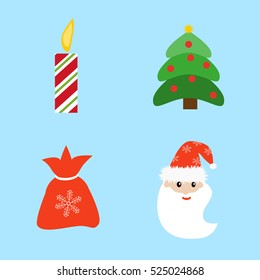Christmas retro icons elements and illustrations decoration gift snowflake tree snowman. 