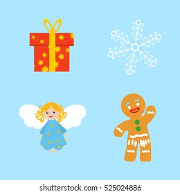 Christmas retro icons elements and illustrations decoration gift snowflake tree snowman. Christmas icons celebration present set. Christmas icons design season candy ball bell new year.