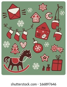 Christmas retro icons, elements, objects and illustrations.