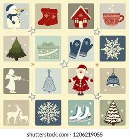 Christmas retro icons, set of Christmas elements