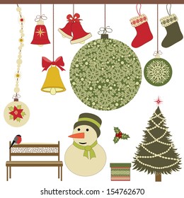 Christmas retro icons, set of Christmas elements