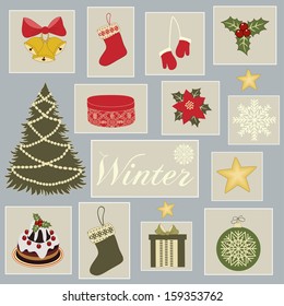 Christmas retro icons, set of Christmas elements