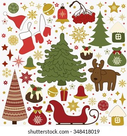 Christmas retro icons, set of Christmas elements