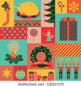 Christmas retro icons vector, elements and illustrations wallpaper template