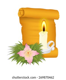 Christmas Retro Parchment Scroll with Candle and Flower
