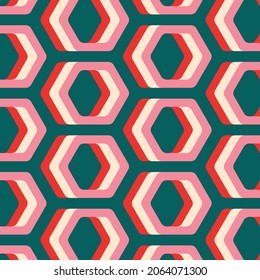 Christmas Retro Pattern in Green, Pink, Red and Beige, xmas vector pattern design, 60s and 70s retro aesthetic style