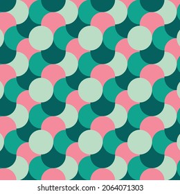Christmas Retro Pattern in Green, Pink, Red and Beige, xmas vector pattern design, 60s and 70s retro aesthetic style