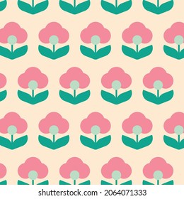 Christmas Retro Pattern in Green, Pink, Red and Beige, xmas vector pattern design, 60s and 70s retro aesthetic style