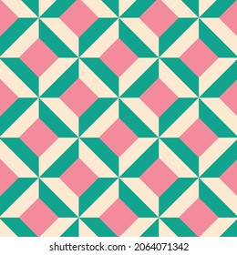 Weihnachten-Retro-Muster in Grün, Rosa, Rot und Beige, Weihnachtsvektormuster-Design, 60er und 70er Jahre Retro-Ästhetik