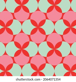 Christmas Retro Pattern in Green, Pink, Red and Beige, xmas vector pattern design, 60s and 70s retro aesthetic style