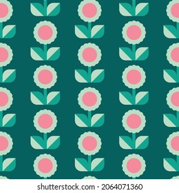 Christmas Retro Pattern in Green, Pink, Red and Beige, xmas vector pattern design, 60s and 70s retro aesthetic style