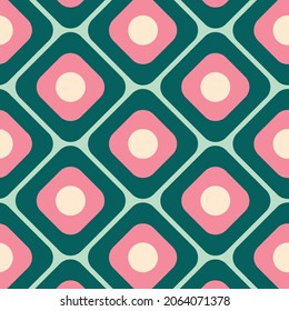 Christmas Retro Pattern in Green, Pink, Red and Beige, xmas vector pattern design, 60s and 70s retro aesthetic style