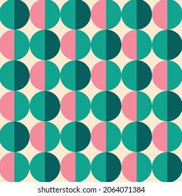 Christmas Retro Pattern in Green, Pink, Red and Beige, xmas vector pattern design, 60s and 70s retro aesthetic style