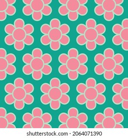 Christmas Retro Pattern in Green, Pink, Red and Beige, xmas vector pattern design, 60s and 70s retro aesthetic style