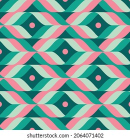 Patrón retro de Navidad en verde, rosa, rojo y beige, diseño de patrones vectoriales de navidad, estilo estético retro de los años 60 y 70