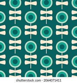 Christmas Retro Pattern in Green, Pink, Red and Beige, xmas vector pattern design, 60s and 70s retro aesthetic style
