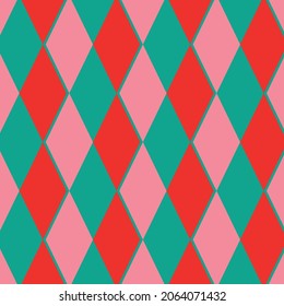 Christmas Retro Pattern in Green, Pink, Red and Beige, xmas vector pattern design, 60s and 70s retro aesthetic style